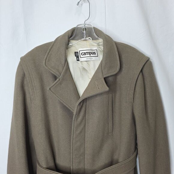 Vintage Wool Campus Trench Coat Lined Button Up Belt Brown Men's Sz 40 Made USA - Picture 3 of 16